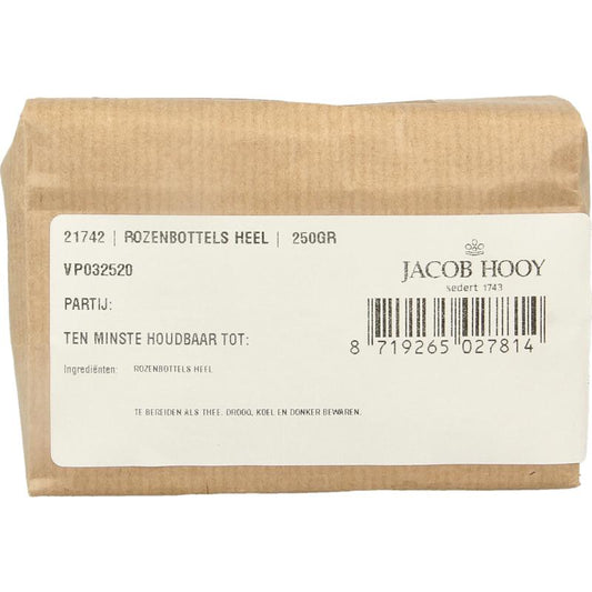 Jacob Hooy Rozenbottels heel in 250g package, dried rose hips, part of kruiden, zouten en maaltijdmixen product line
