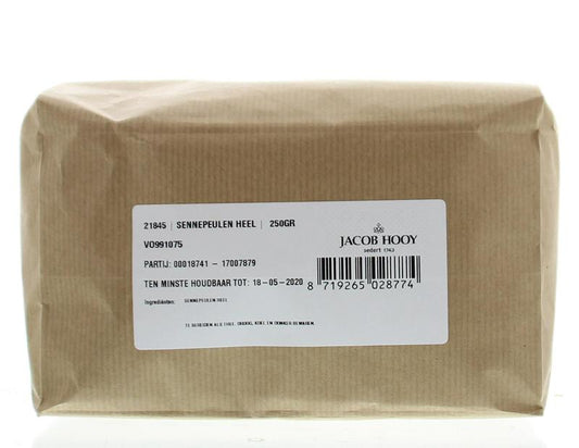 Jacob Hooy Sennepeulen heel 250g, whole mustard seeds in a clear jar, natural spice for cooking and seasoning.