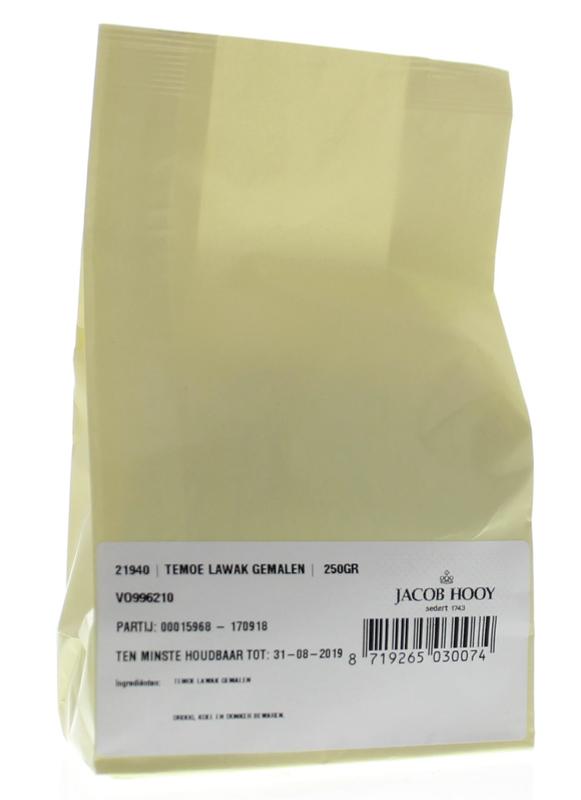 Jacob Hooy Temoe lawak gemalen in 250g jar, a herbal spice for cooking, part of kruiden, zouten en maaltijdmixen collection.