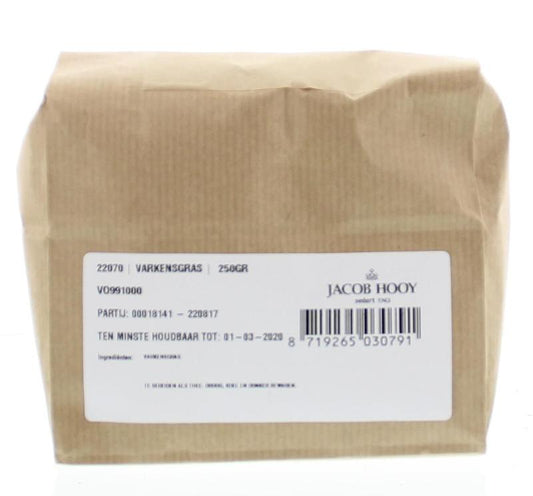 Jacob Hooy Varkensgras 250g, fresh herbal powder in a clear jar, used for cooking and natural remedies.