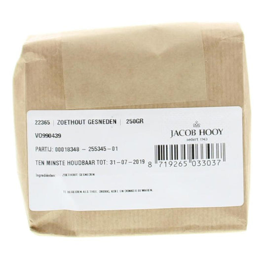 Jacob Hooy sliced licorice root in a jar, herbal spice for cooking and teas, 250 grams, natural herbal product.