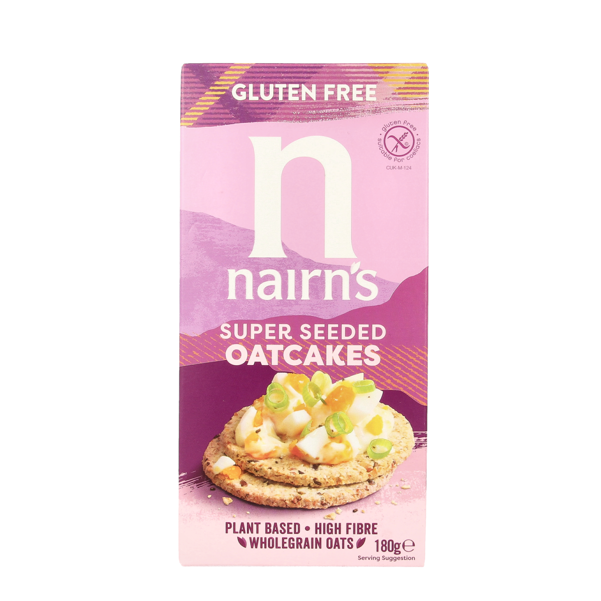 Nairns Super Seeded Oatcakes, raw superfood crackers, 180g, with visible seeds and crisp texture.