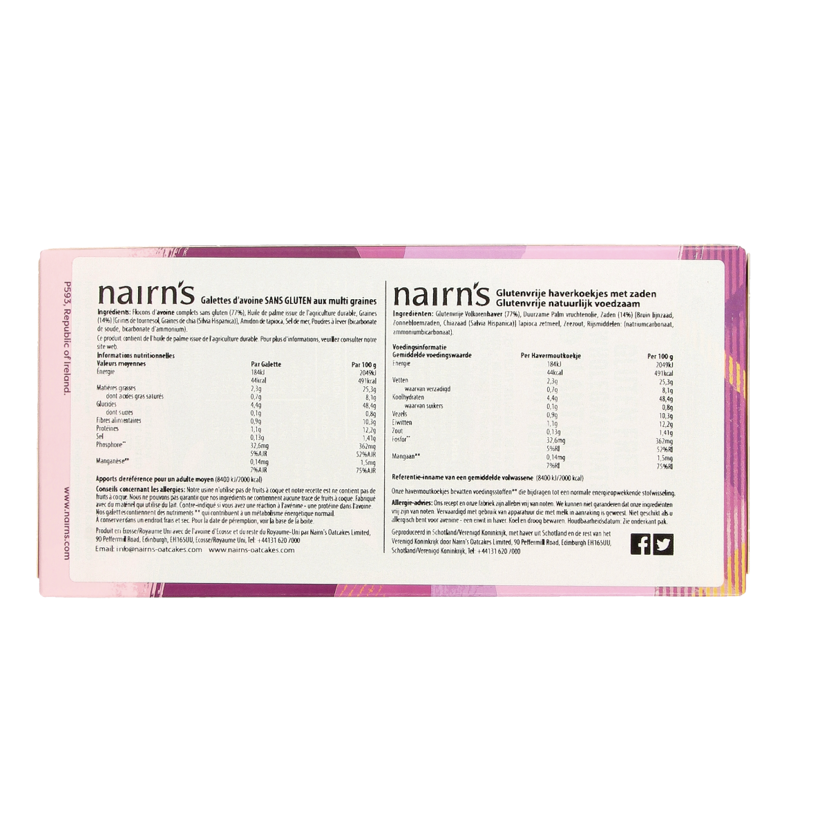Nairns Super Seeded Oatcakes, 180g, raw superfoods with visible seeds and grains on crunchy oat cakes.
