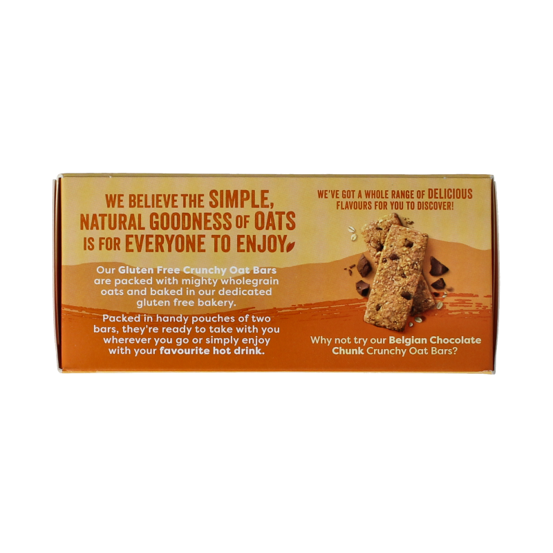 Nairns crunchy oat bars honey gluten-free, 160g, showing golden oats and honey drizzle on the koeken packaging