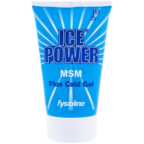 Ice Power Cold gel MSM 100ml for muscle and joint pain relief, showing the gel bottle with label and cap.