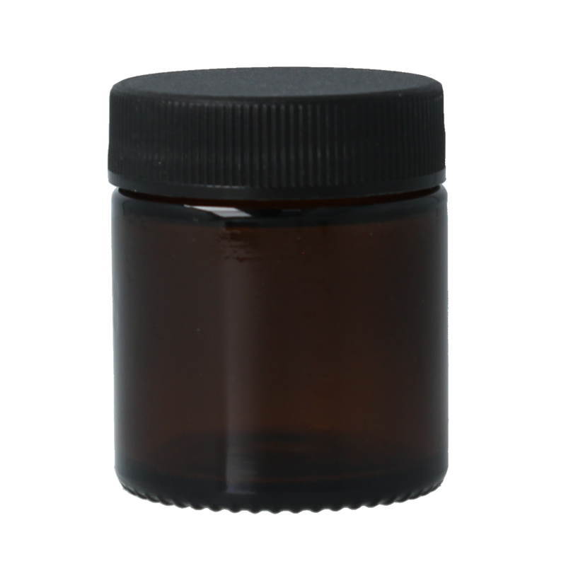 Set of five amber glass Helios Holland 30ml cream jars with lids, ideal for packaging cosmetics or creams.