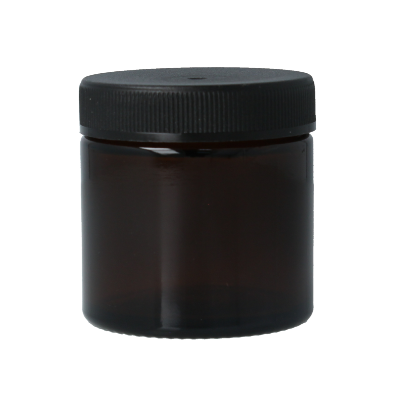 Set of five amber glass Helios Holland cream pots with lids, 60ml packaging containers for cosmetics or creams.