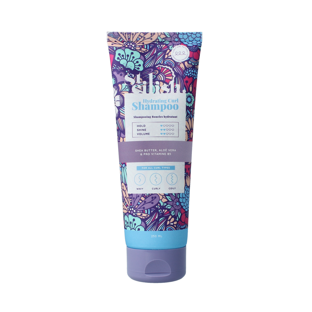 Steilish Hydrating Curl Shampoo 250ml bottle with label, designed for nourishing curly hair care.