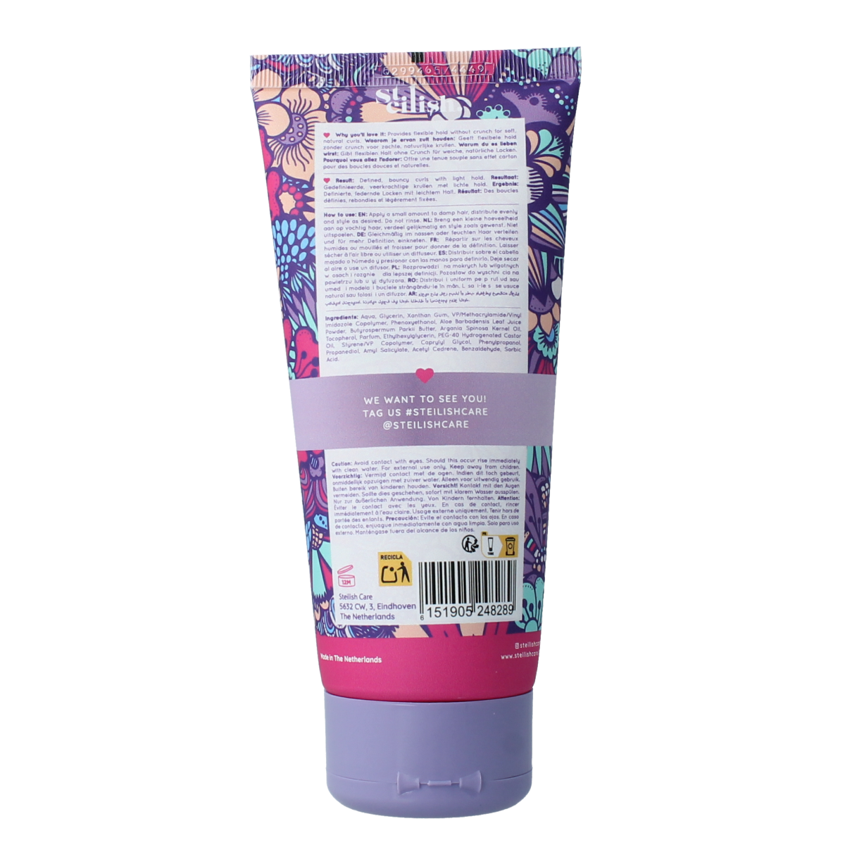 Steilish Styling Gel Curl Flex Hold 200ml, hair styling product in a clear tube with blue cap and label, suitable for curly hair.