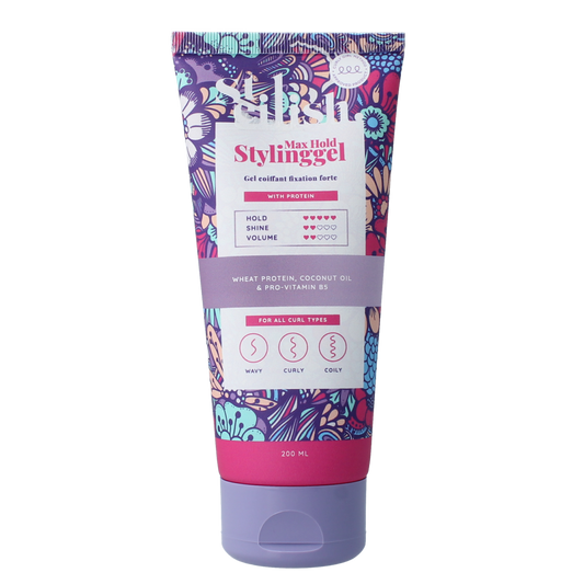 Steilish Curl Max Hold Styling Gel in 200ml, showcasing the gel's clear texture and packaging for strong, long-lasting curls.