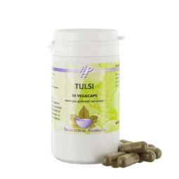 Holisan Tulsi capsules in a bottle, herbal supplement for wellness, part of Holisan Kruidenpreparaten product line