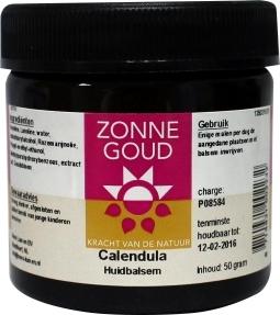 Zonnegoud Calendula balsem 50g jar, natural body care product with calendula extract, for soothing skin relief.