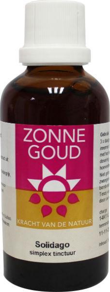 Zonnegoud Solidago simplex kruidenpreparaat in 50ml bottle, featuring fresh golden herbal extract with green leaves on the label.