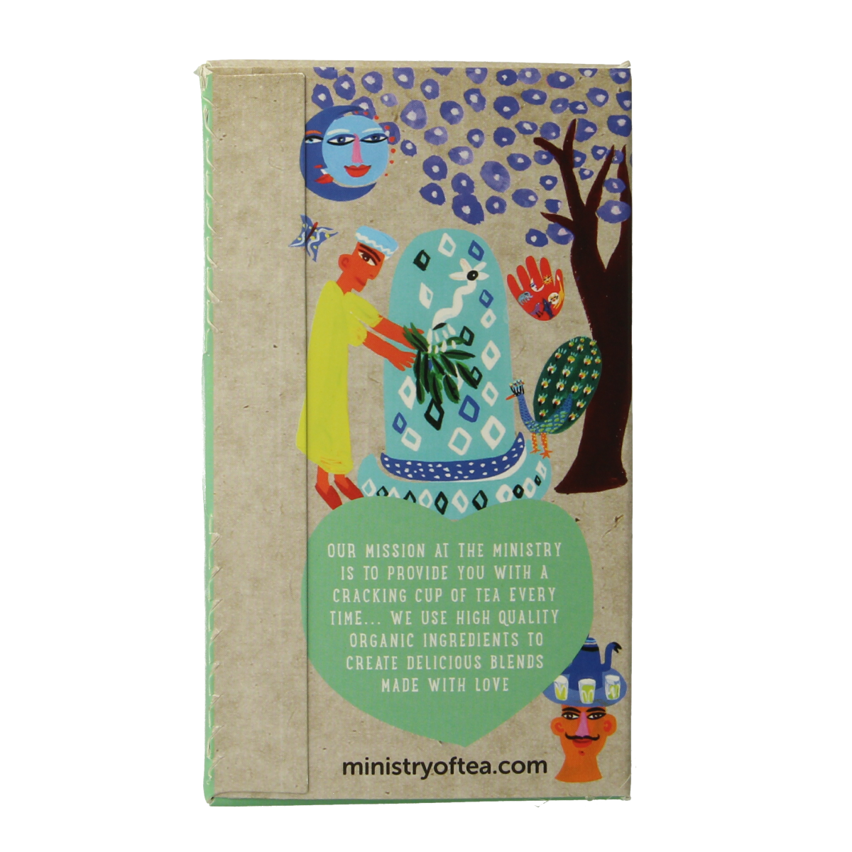 Organic Moroccan mint tea by Ministry Of Tea with 20 tea bags, showcasing fresh mint leaves and tea packaging.