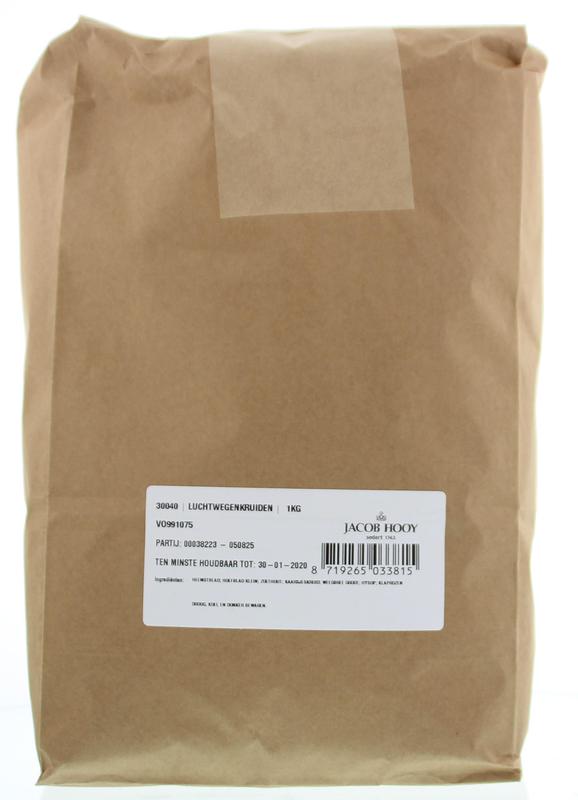 Jacob Hooy Luchtwegenkruiden herbal blend in a 1kg bag, used as a natural remedy for respiratory health, from the Jacob Hooy brand.