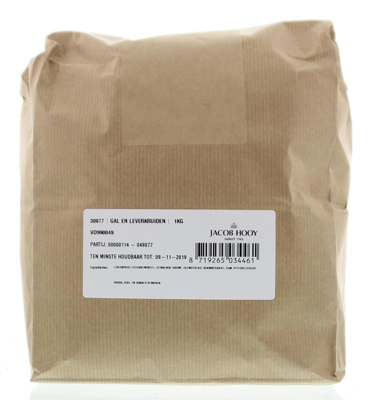 Jacob Hooy Gal en leverkruiden in a 1 kg bag, a herbal seasoning blend for cooking and flavoring dishes.