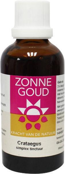 Zonnegoud Crataegus simplex herbal remedy bottle, 50ml for natural health support, in a clear glass container with a label.