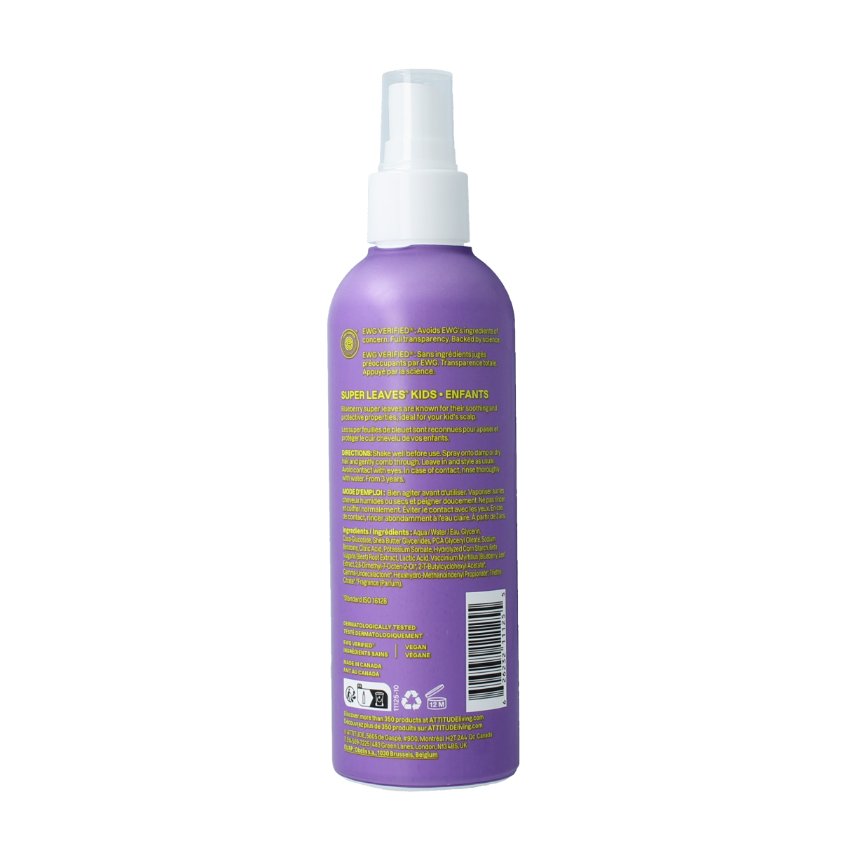 Attitude Kids anti-klit haarverzorgingspray met vanille en peer, 240ml, voor gemakkelijk kammen en verzachten van kinderhaar.