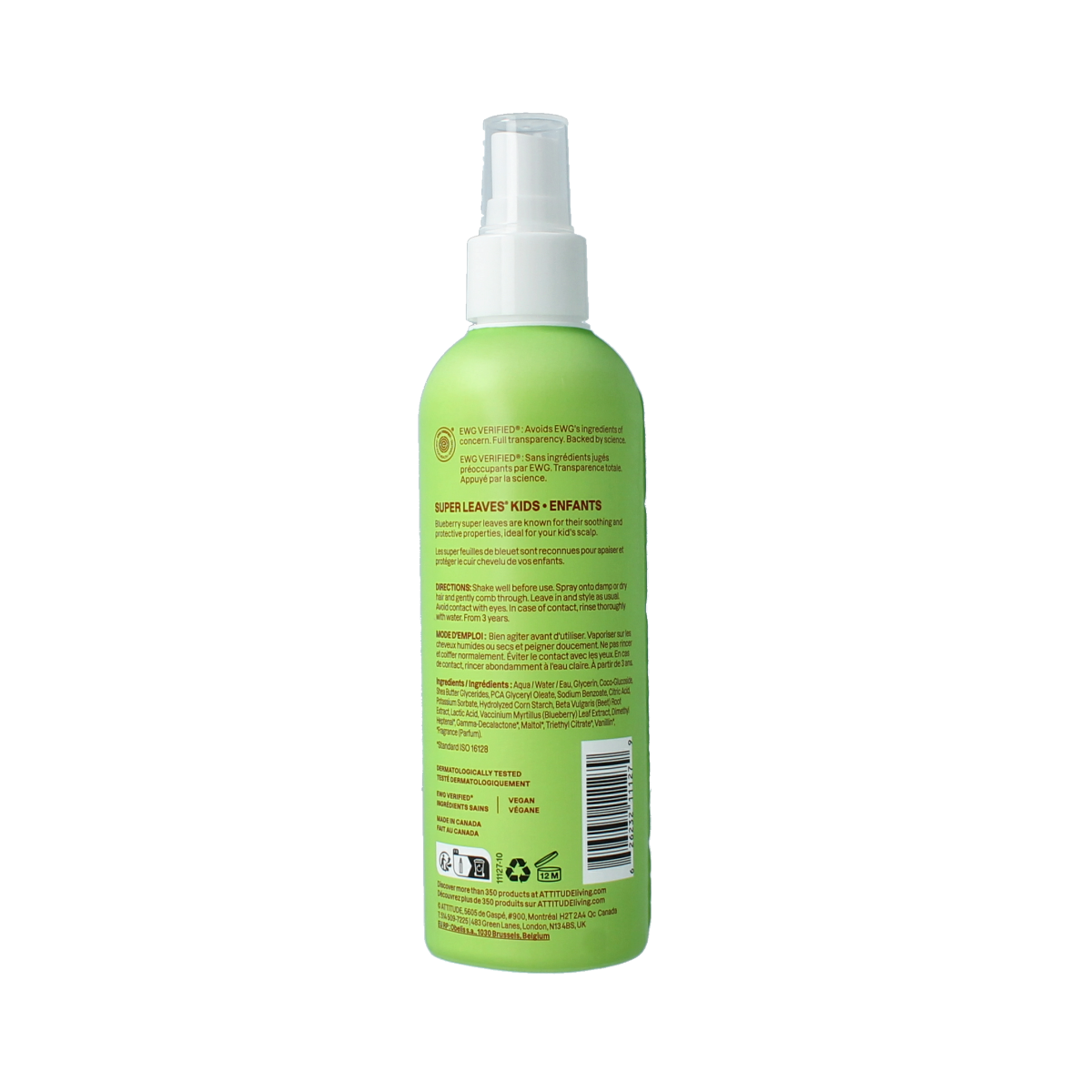 Attitude hairspray with little leaves fragrance, watermelon and coconut scent, 240ml, for hair styling.