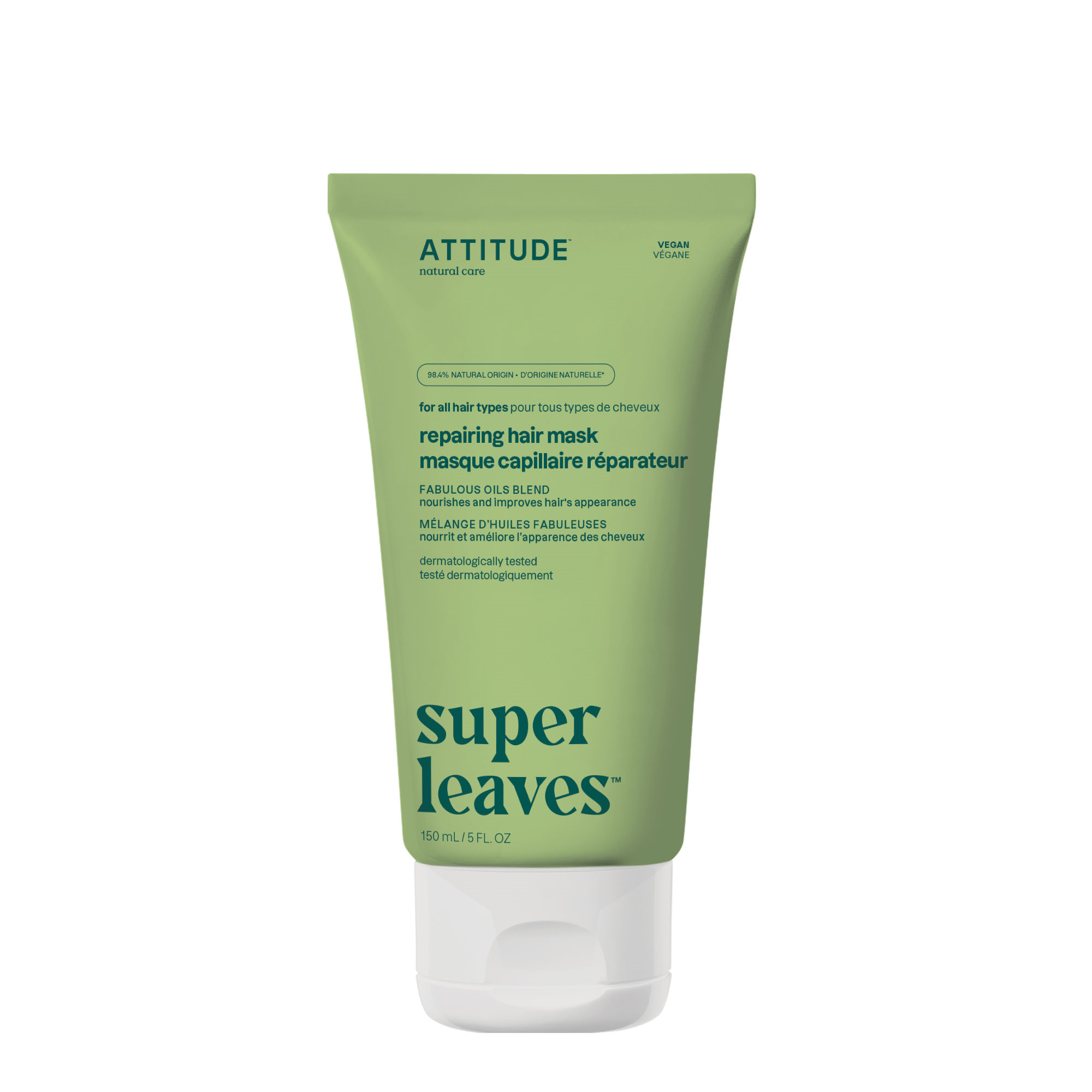 Attitude Super Leaves herstellend haarmasker with fabulous oils, 150g, for nourishing hair care.