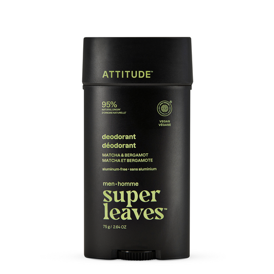 Attitude Men deodorant stick with matcha and bergamot scent, 75g, natural grooming product for fresh, clean feel