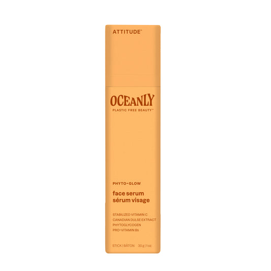 Attitude Oceanly phyto glow gezichtsserum stick 30g, natural skincare product with a sleek stick applicator for facial hydration.