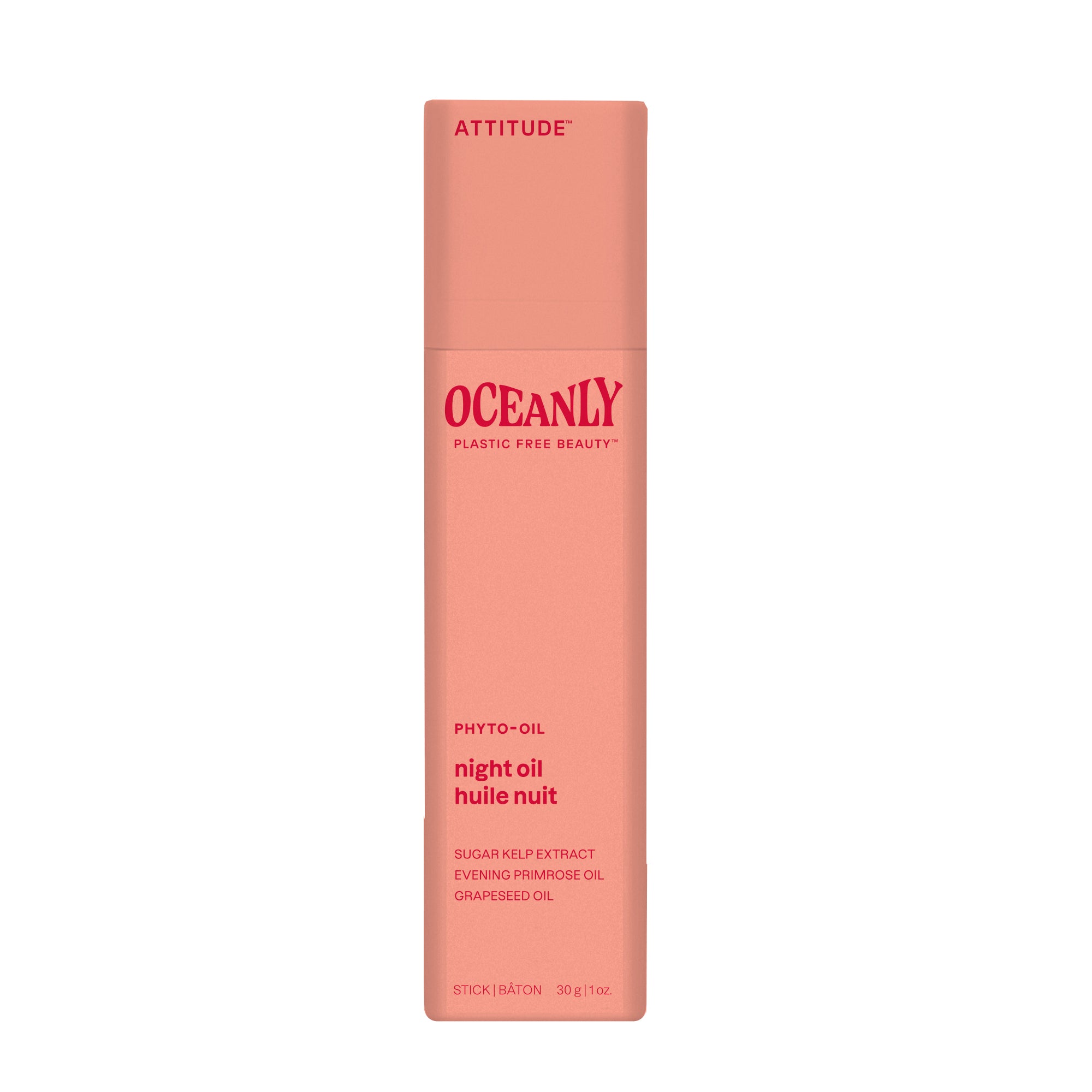 Attitude Oceanly phyto oil Nacchtolie stick for facial care, 30g, natural skincare product in a sleek stick container.