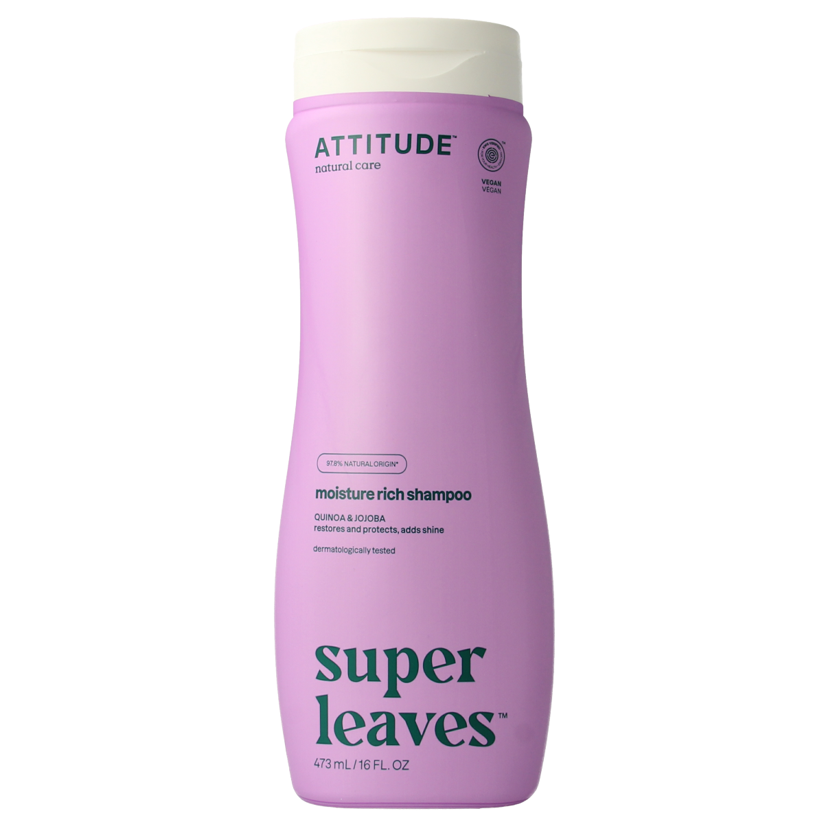 Attitude Shampoo Super Leaves Hydraterend bottle, 473ml, with natural leaves design, for nourishing hair care.