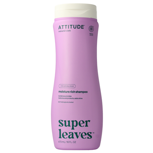 Attitude Shampoo Super Leaves Hydraterend bottle, 473ml, with natural leaves design, for nourishing hair care.