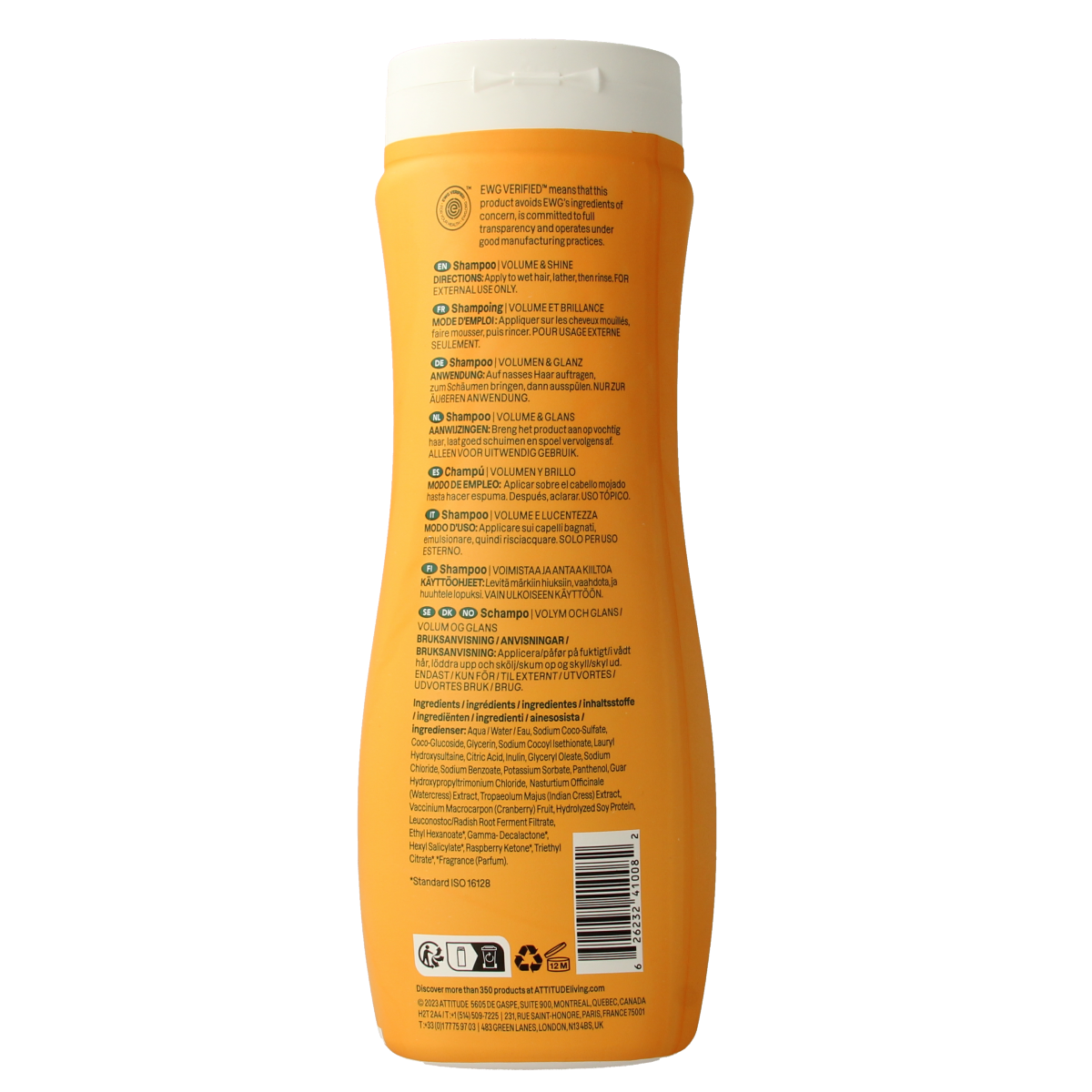 Attitude Shampoo Super Leaves for volume and shine, 473ml, natural hair care product with botanical ingredients.