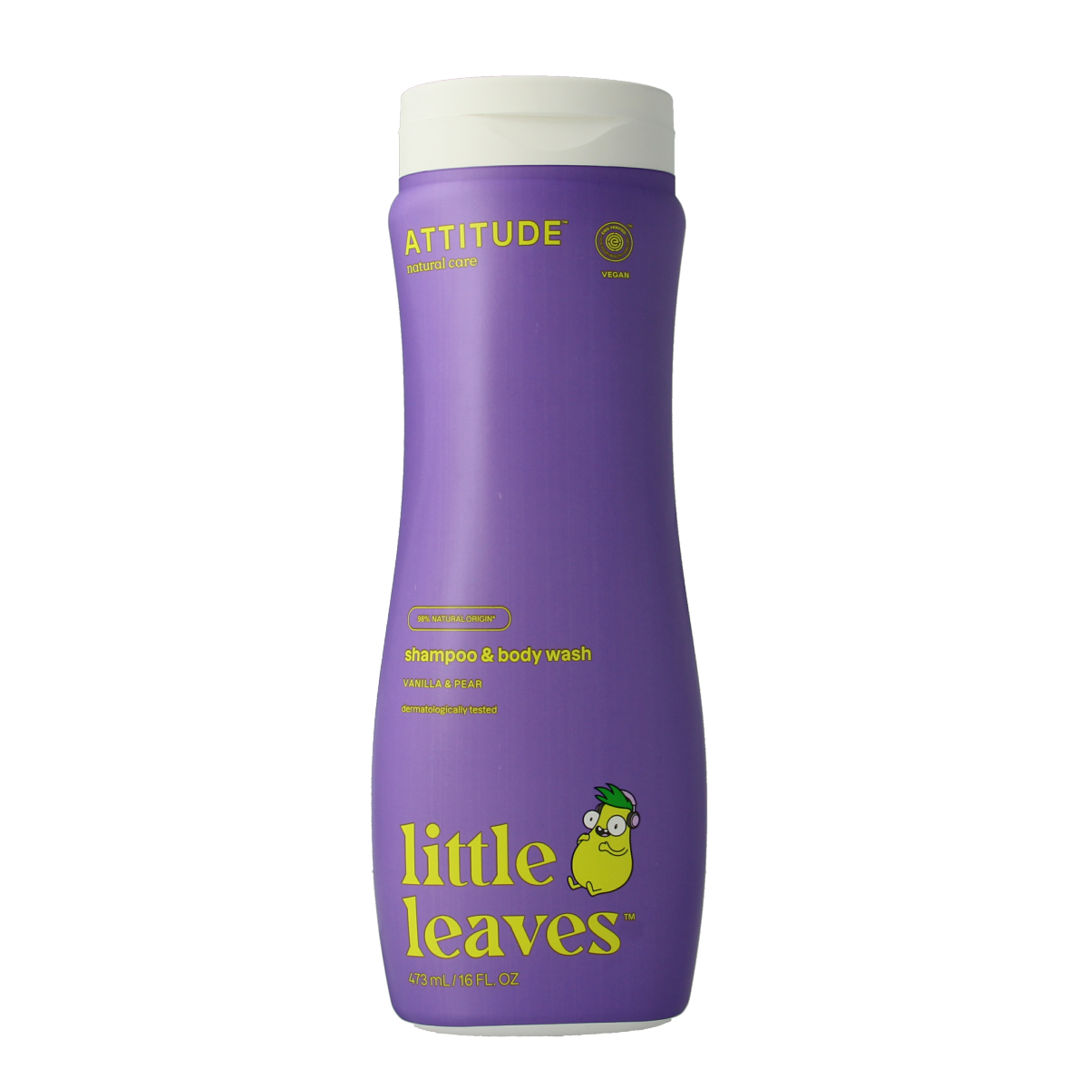 Attitude 2-in-1 shampoo and conditioner with vanilla scent, 473ml, featuring a playful little leaves design for hair care.
