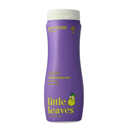 Attitude 2-in-1 shampoo and conditioner with vanilla scent, 473ml, featuring a playful little leaves design for hair care.