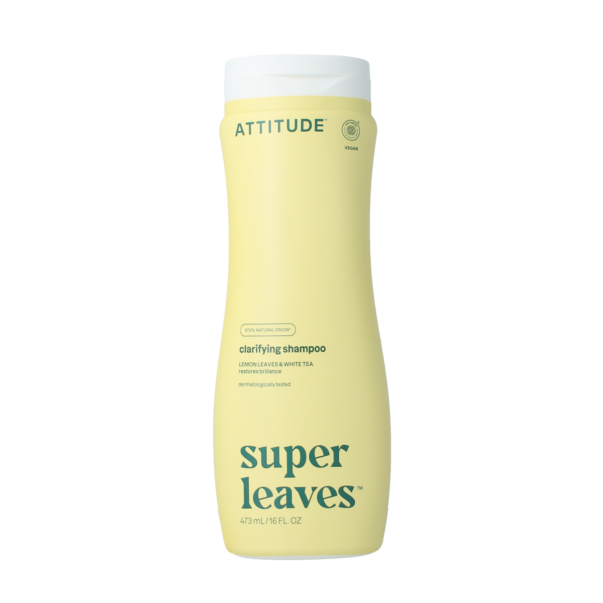 Attitude Super Leaves purifying shampoo bottle, 473ml, for hair cleansing and revitalizing in a natural haircare routine.