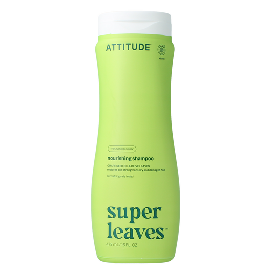 Attitude Shampoo Super Leaves nourishing hair care bottle with leafy design, 473ml, for healthy, well-conditioned hair.