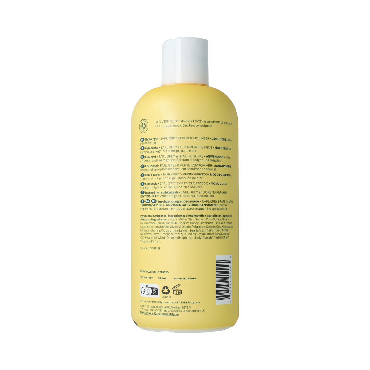 Attitude Super Leaves regenerating body wash in 473ml bottle, natural body care product with fresh botanical ingredients.
