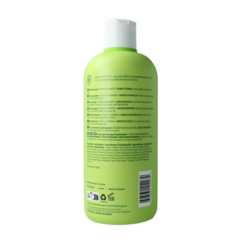 Attitude soothing pear and amber shower gel in 473ml bottle, natural bad en douche with calming scent and gentle formula.