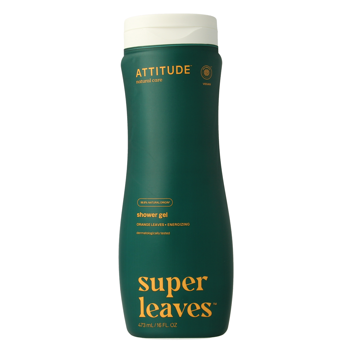 Attitude Super Leaves bodywash for stimulating cleanse, 473ml, showing the bottle with leaf design and refreshing label.