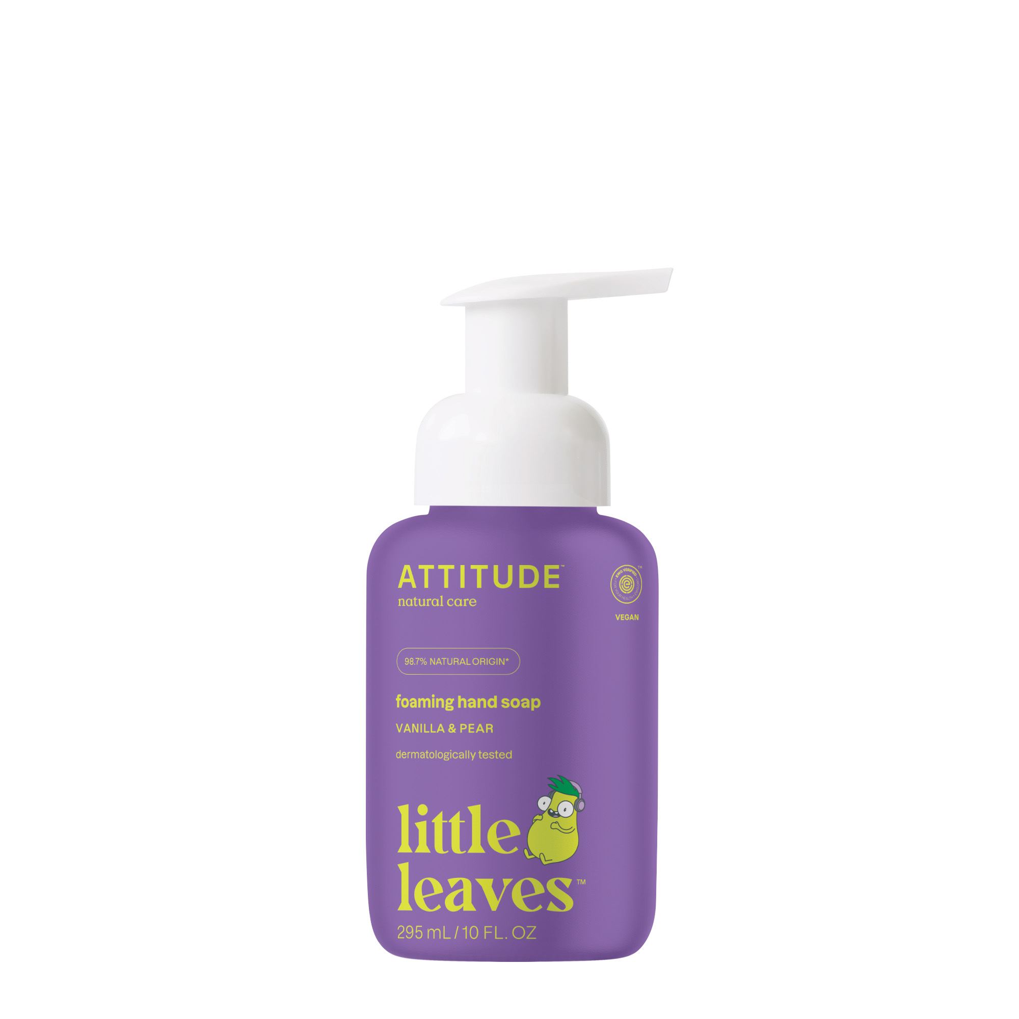 Attitude hand soap with little leaves vanilla and pear scent, 295ml hand care product with botanical design on the label.