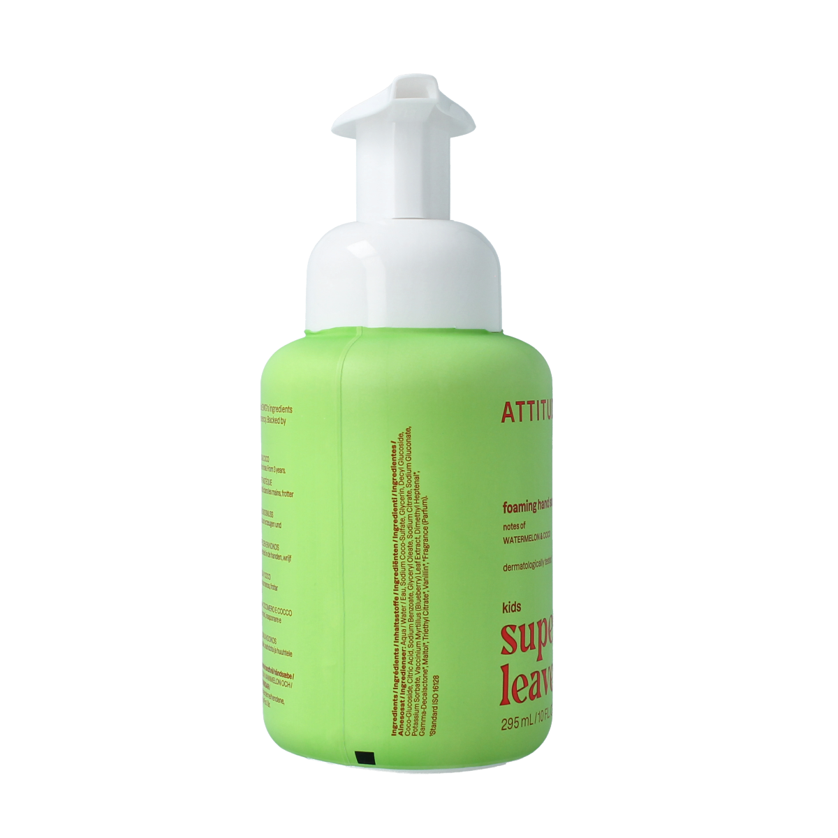 Attitude hand soap with little leaves design, watermelon and coconut scent, 295ml hand care product with fresh, natural appearance