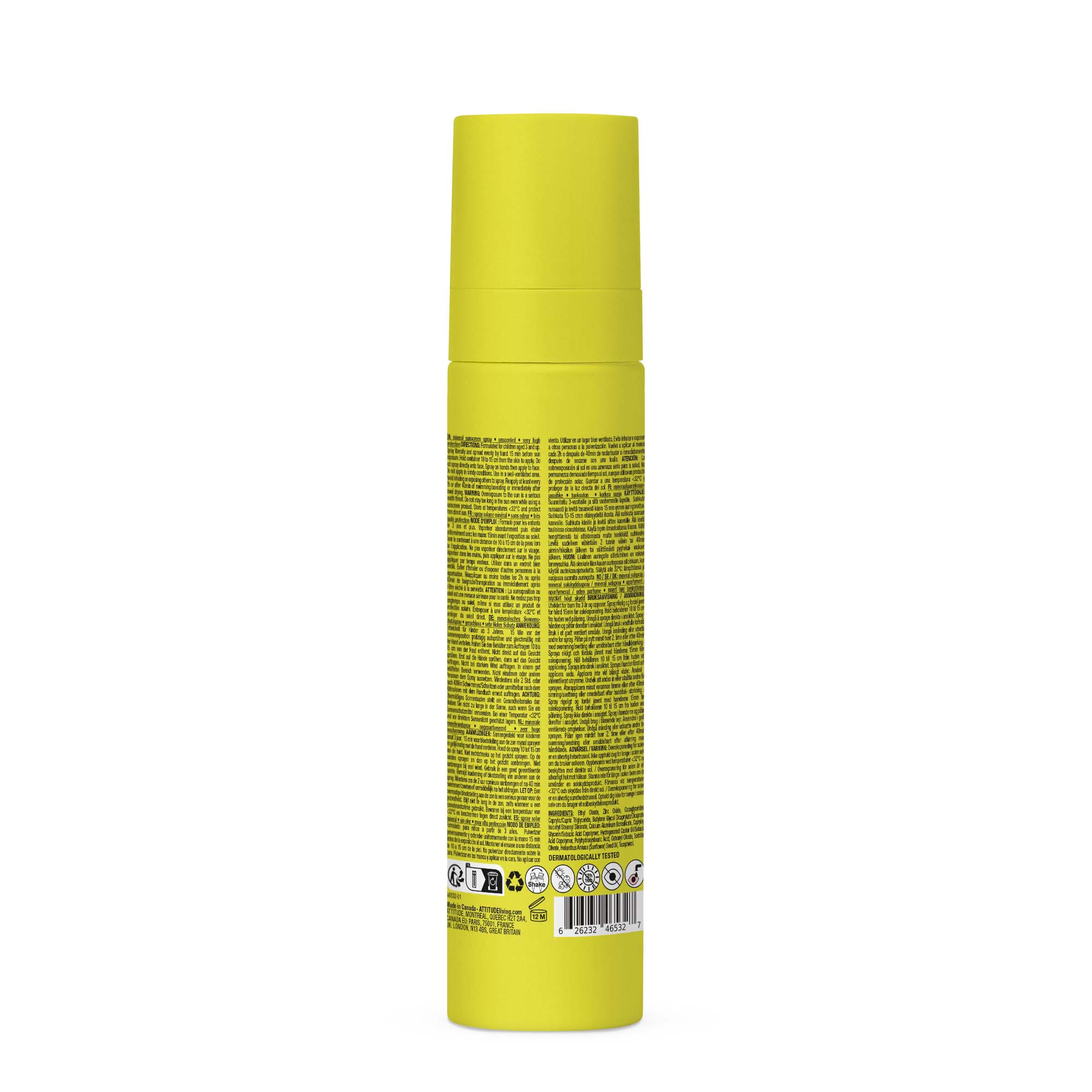 Attitude ATT SUNLY Kids Sunscreen Spray SPF50 unscented in 75ml bottle, sun protection for children, Zonnen brand