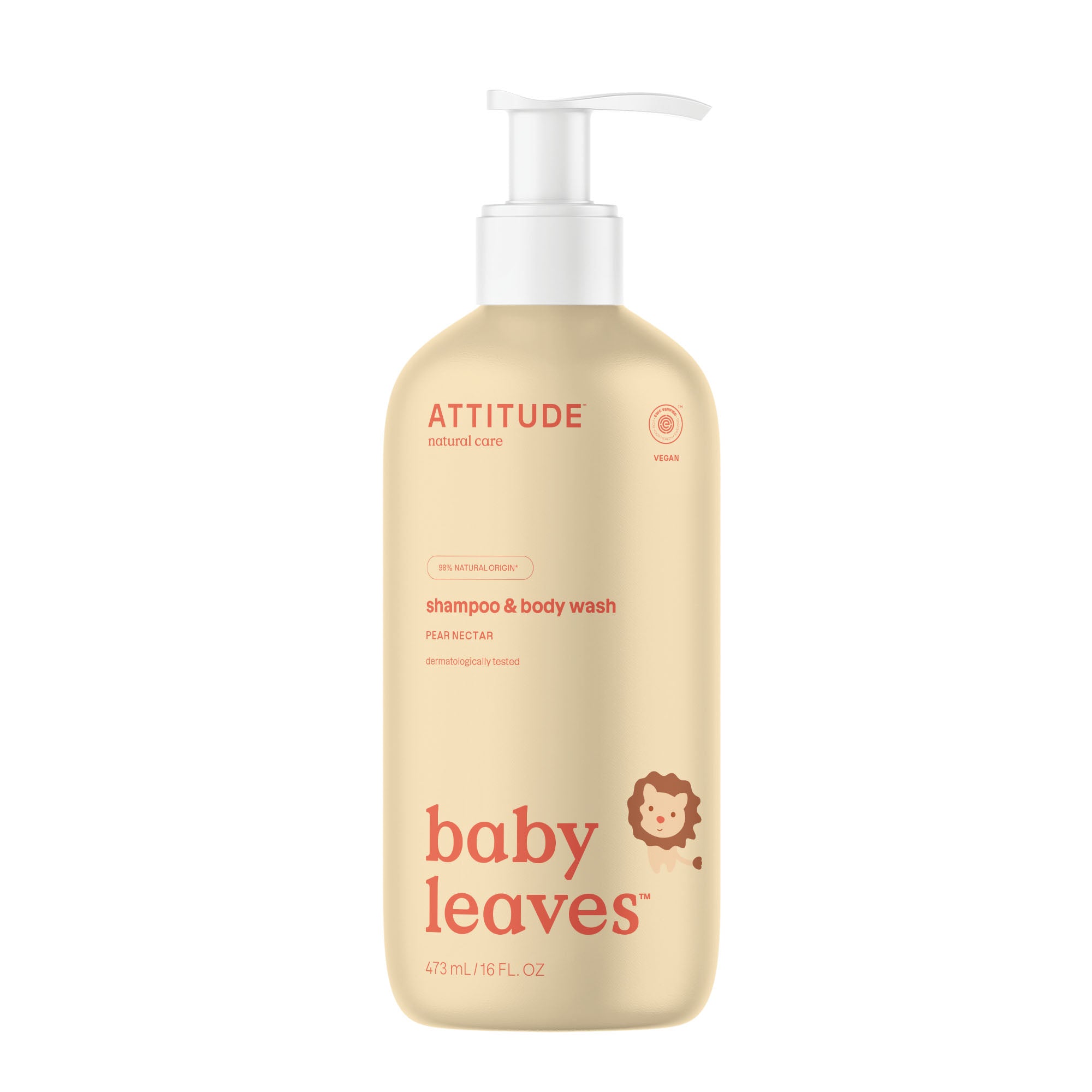 Attitude 2-in-1 baby shampoo with pear nectar, 473ml, gentle baby and toddler hair and body wash.