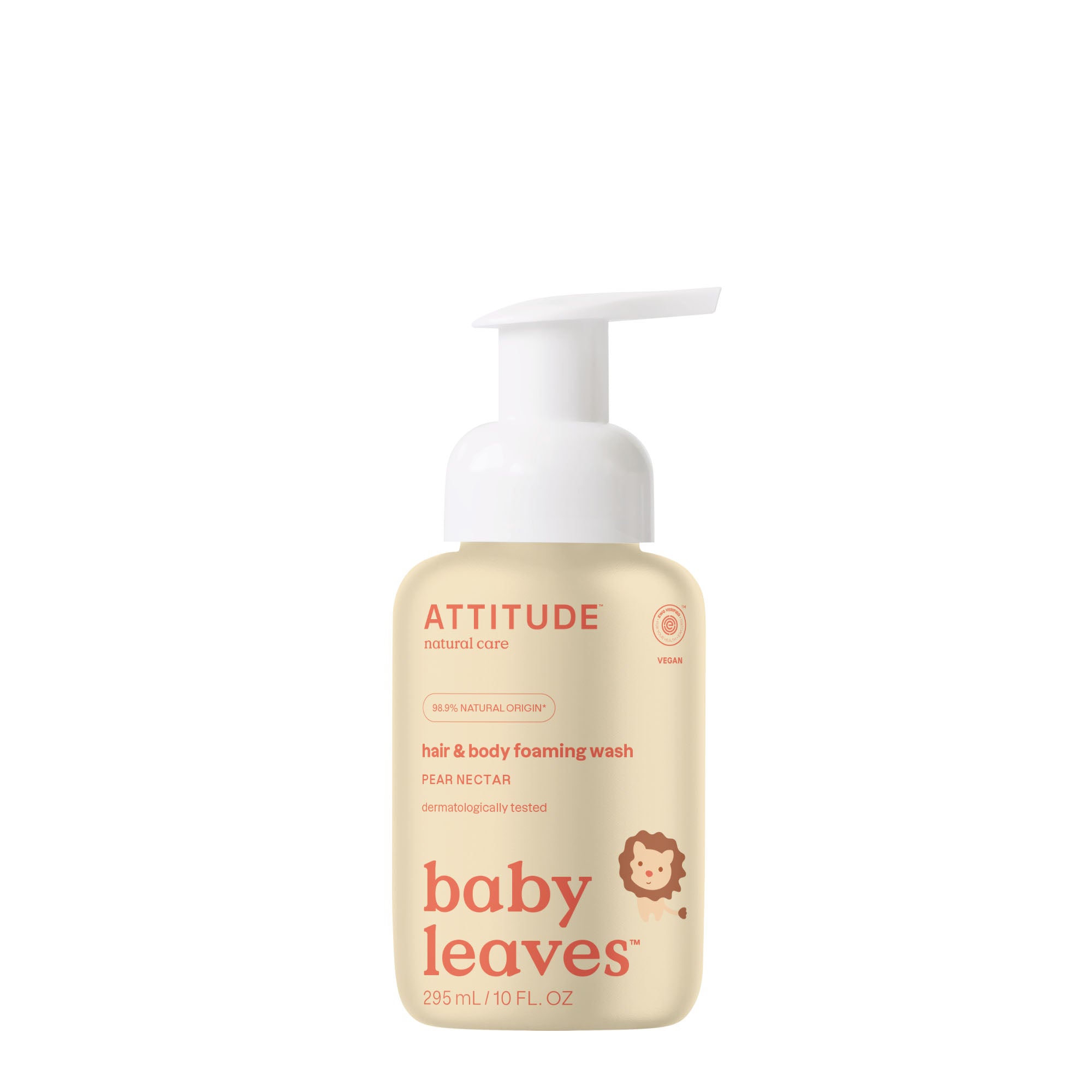 Attitude Baby & Toddler Hair and Body Wash 2-in-1 bottle with gentle formula, 295ml, for soft, clean skin and hair.