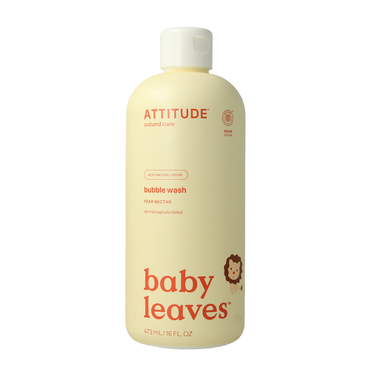 Attitude Bubbelzeep baby leaves pear nectar in a 473ml bottle, gentle baby and toddler cleansing product with natural ingredients.