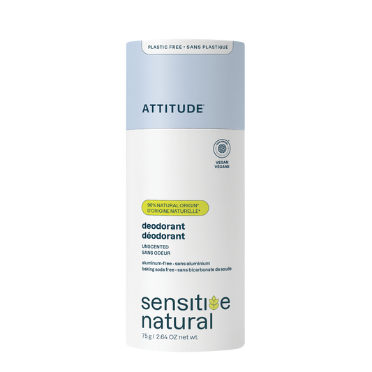 Attitude deodorant with super leaves scent, 75g, free of baking soda and fragrances, natural deodorant for daily use