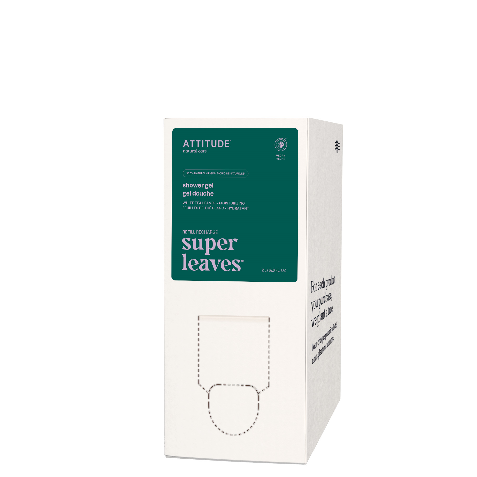 Attitude Super Leaves douche gel eco refill 2L, calming bad en douche product with natural ingredients and gentle formula