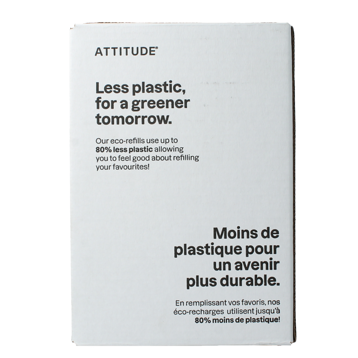 Attitude Super Leaves hand soap refill in pear amber eco bottle, 2 liters, with fresh leaf and soap imagery showing eco-friendly packaging.