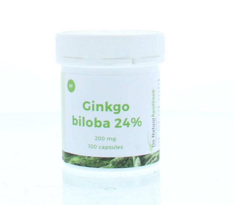 Natuurapotheek Ginkgo biloba 24% 200mg capsules, herbal supplement in a bottle, natural plant-based product for cognitive support