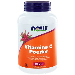 NOW Vitamine C powder ascorbic acid in 227g container, natural vitamin supplement, shown in the image.