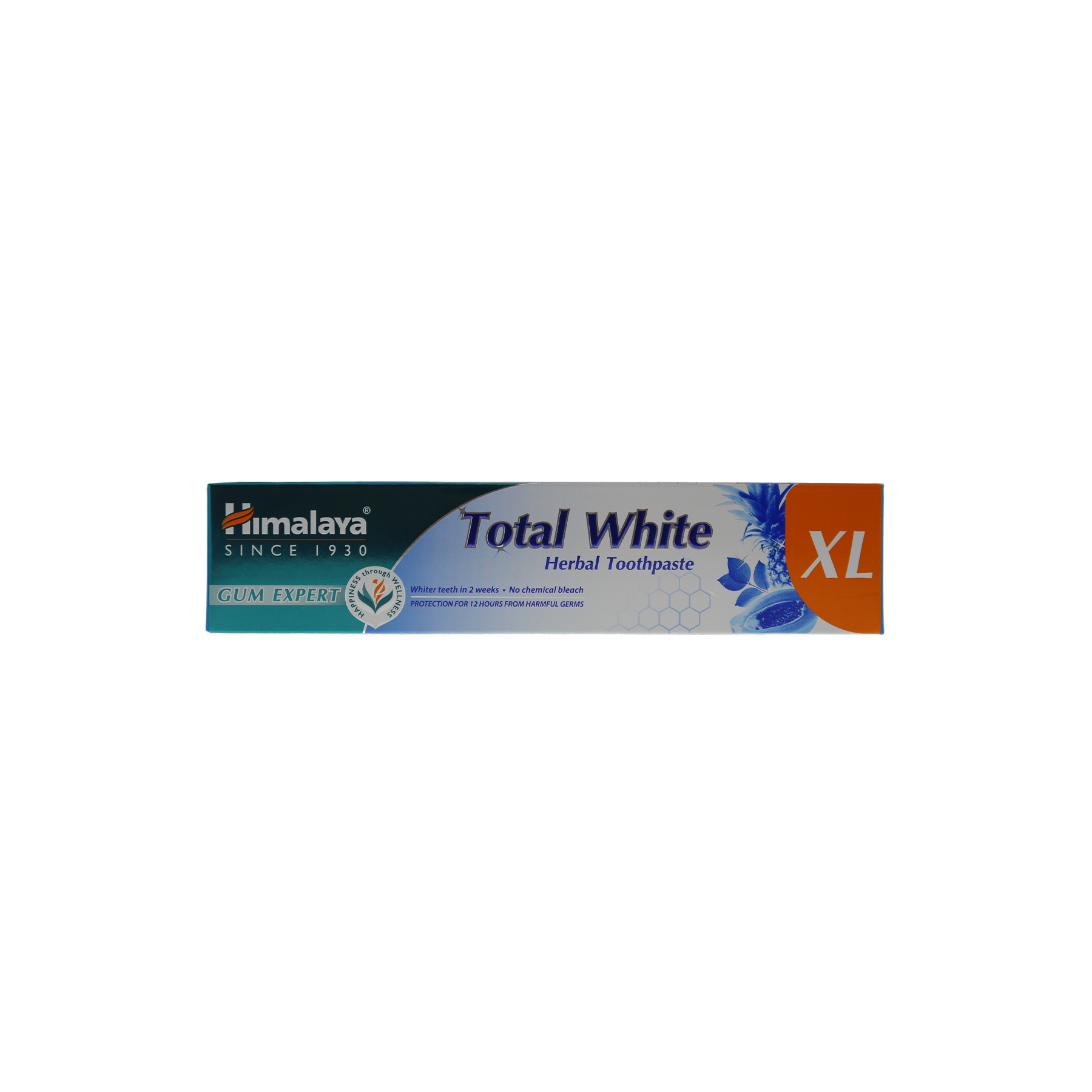 Himalaya Gum Expert Total White XL toothpaste tube, 100ml, with whitening and gum care ingredients, displayed in the image.