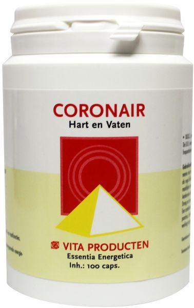 Vita Coronair 100 capsules in a bottle, herbal supplement by Vita, featuring 100 capsules of kruidenpreparaten.